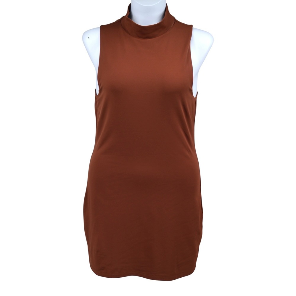 Aritzia Babaton Contour Mockneck Mini Dress XL Rust Brown Bodycon Going Out EUC